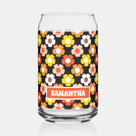 Retro Herfst Herfstbloemen Patroon Zwart Blikvorm Glas