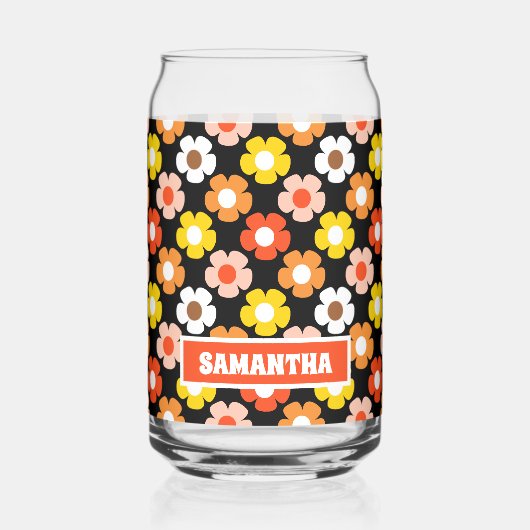 Retro Herfst Herfstbloemen Patroon Zwart Blikvorm Glas (Links)