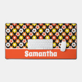 Retro Herfst Herfstbloemen Patroon Zwart Bureaumat (Keyboard & Muis)