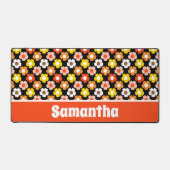 Retro Herfst Herfstbloemen Patroon Zwart Bureaumat (Voorkant)