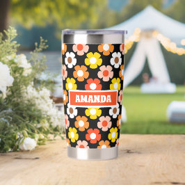 Retro Herfst Herfstbloemen Patroon Zwart Geïsoleerde Drinkbeker