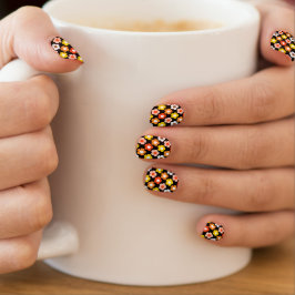 Retro Herfst Herfstbloemen Patroon Zwart Minx Nail Art