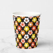 Retro Herfst Herfstbloemen Patroon Zwart Papieren Bekers (Rechts)