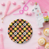 Retro Herfst Herfstbloemen Patroon Zwart Papieren Bordje (Feest)