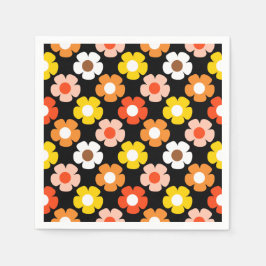 Retro Herfst Herfstbloemen Patroon Zwart Servet