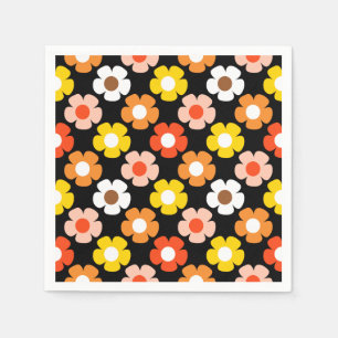 Retro Herfst Herfstbloemen Patroon Zwart Servet