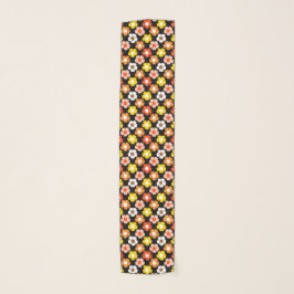 Retro Herfst Herfstbloemen Patroon Zwart Sjaal