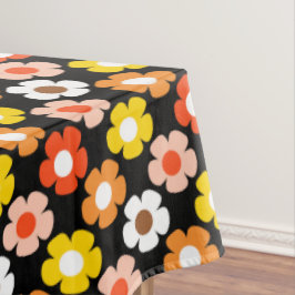 Retro Herfst Herfstbloemen Patroon Zwart Tafelkleed