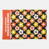 Retro Herfst Herfstbloemen Patroon Zwart Theedoek (Horizontaal)