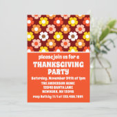 Retro Herfst Herfstbloemen Rode Thanksgiving Party Kaart (Staand voorkant)