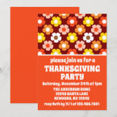 Retro Herfst Herfstbloemen Rode Thanksgiving Party Kaart (Voorkant / Achterkant)