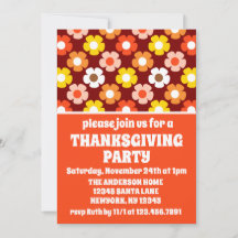 Retro Herfst Herfstbloemen Rode Thanksgiving Party