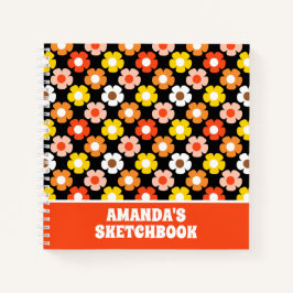 Retro Herfst Herfstbloemen Zwart Kinder Sketchbook Notitieboek