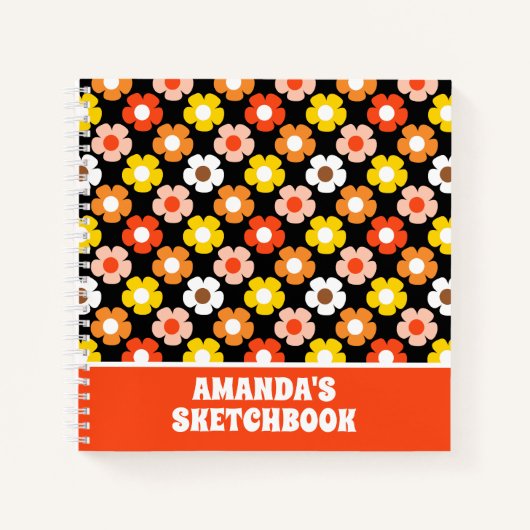 Retro Herfst Herfstbloemen Zwart Kinder Sketchbook Notitieboek (Voorkant)