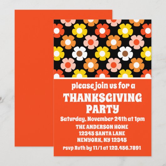 Retro Herfst Herfstbloemen Zwarte Thanksgiving Par Kaart (Voorkant / Achterkant)