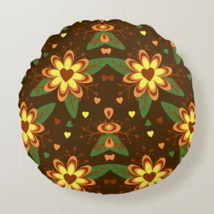 Retro Herfst Madeliefje Bloemmotief Hart Patroon,  Rond Kussen