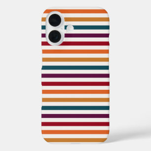 Retro herfst multi-kleurige horizontale gestreepte iPhone 16 hoesje