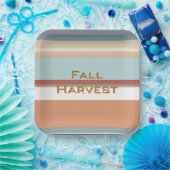 Retro Herfst Oogst Blauw Sinaasappel Strepen Papieren Bordje (Feest)