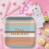 Retro Herfst Oogst Blauw Sinaasappel Strepen Papieren Bordje (Feest)