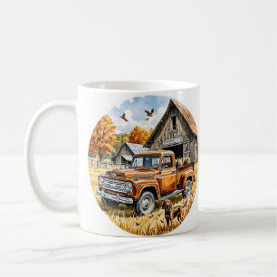 Retro Herfst Pickup en Jachthond, Herfst , Koffiemok
