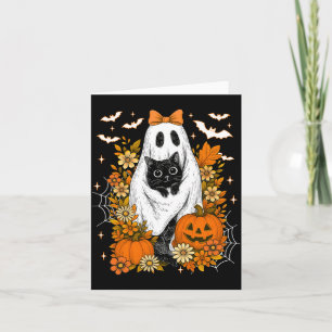 Retro herfst pompoen bloemig Halloween spook zwart Kaart