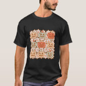 Retro Herfst pompoen met bloemen lachend gezicht W T-shirt (Voorkant)