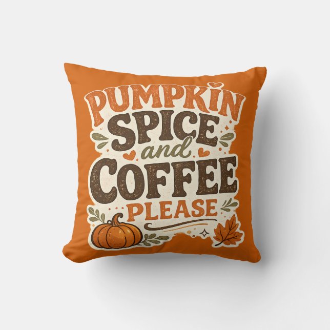 Retro Herfst Pompoengewürz en Koffie Alsjeblieft Kussen (Voorkant)