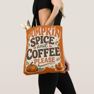 Retro Herfst Pompoengewürz en Koffie Alsjeblieft Tote Bag