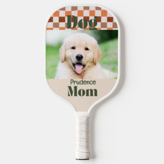 Retro Herfst Schachbrett Patroon Hond Moeder Dier Pickleball Paddle