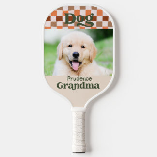 Retro Herfst Schachbrett Patroon Hond Oma Dier Fot Pickleball Paddle