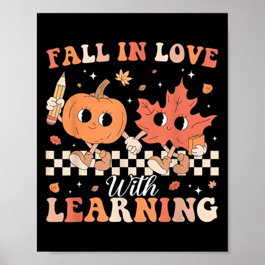 Retro Herfst verliefd op het leren van herfstpompo Poster (Voorkant)