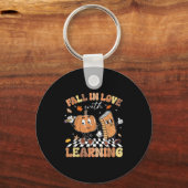 Retro Herfst verliefd op het leren van herfstpompo Sleutelhanger (Voorkant)