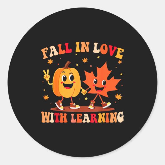 Retro Herfst Verliefd Op Leren Herfst Pompoen Te Ronde Sticker (Voorkant)