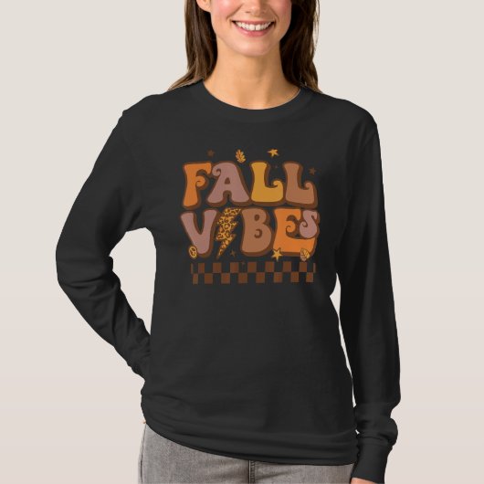 Retro Herfst Vibes Leopard Lightning Bolt Autumn T T-shirt (Voorkant)