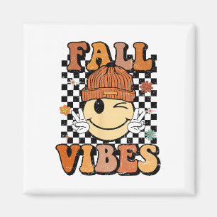 Retro Herfst Vibes Smile Gezicht Autumn Vibe Magneet