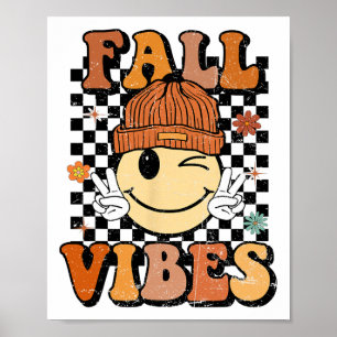 Retro Herfst Vibes Smile Gezicht Autumn Vibe Poster