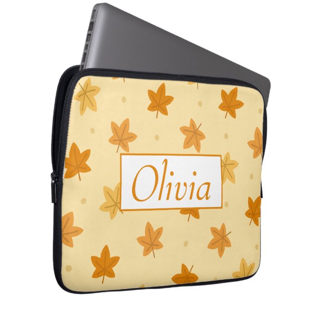 Retro  herfstbladpatroon laptop sleeve (Voorkant Rechts)
