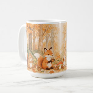 Retro herfstdieren in het bos verzamelen koffiemok
