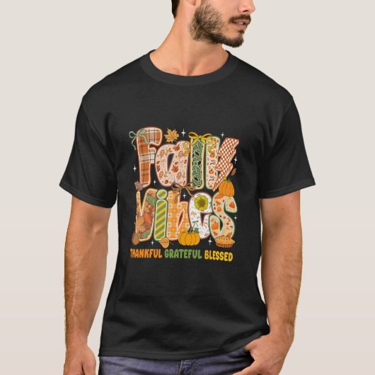 Retro herfststemming dankbaar gezegend herfst t-shirt (Voorkant)