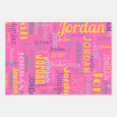 Retro Herhalende Naam Kleuren Roze Paarse Geel Inpakpapier Vel (Voorkant)