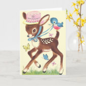 Retro Herten en Blue Bird Verjaardag Wenskaart Kaart (Gele Bloem)