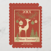 Retro Herten Scandinavische Stijl Feestdagenkaart (Voorkant / Achterkant)