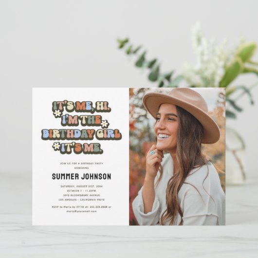 Retro Het is Ik Verjaardag Meisje Foto Kaart (Staand voorkant)