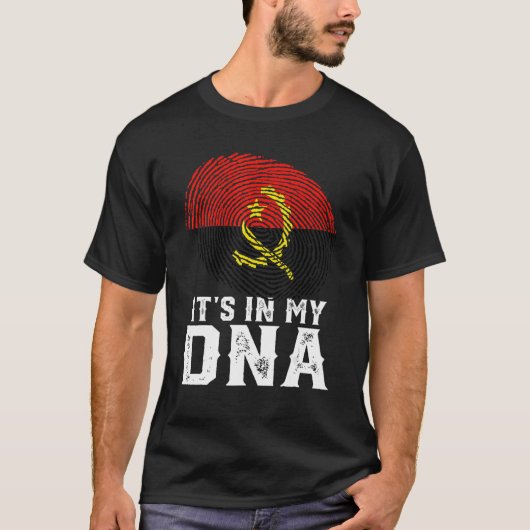 Retro Het is in mijn DNA Fingerprint Angola vlag T-shirt (Voorkant)
