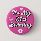 Retro Het is mijn 21ste Birthday Hot Pink Button (Voorkant)
