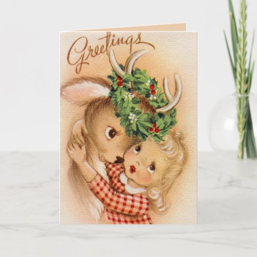 retro het klassieke kerstherdenkingsmeisje feestdagen kaart (Voorkant)