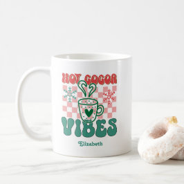 Retro “hete cacaovibes” gepersonaliseerde kerst koffiemok
