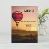 Retro Hete Luchtballon Sunset Wedding Menu Kaart (Staand voorkant)