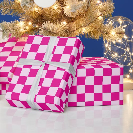 Retro hete roze tartan geruite kerst cadeaupapier (Feestdagen)
