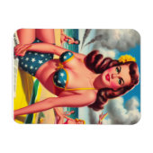 Retro hete vintage strand pin-up magneet (Horizontaal)